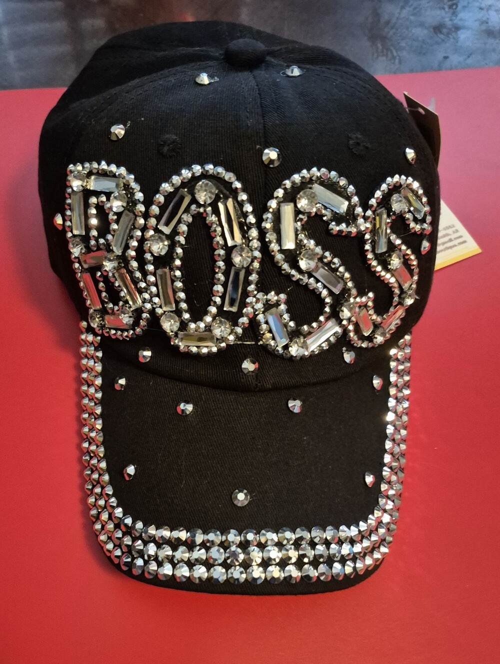 Black Crystal-Embellished 'BOSS' Baseball Cap